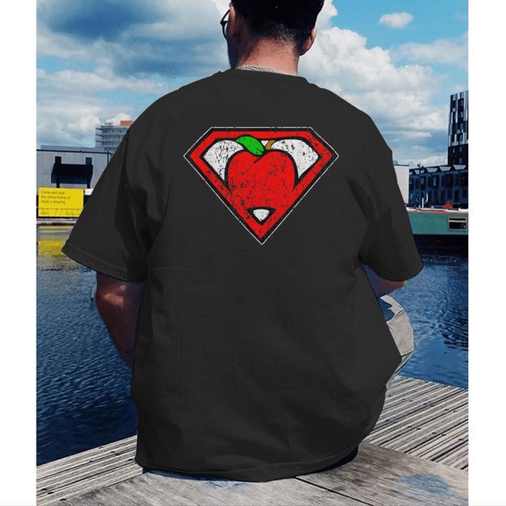 Cute Distressed Super Teacher Superhero Apple Shirt Men's Back Print T-Shirt, funny gift
