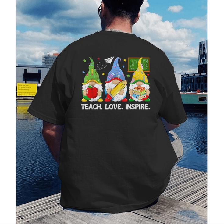 Cute Gnomes Teach Love And Inspire Back To School Teacher Men's Back Print T-Shirt, funny gift Cute Gnomes Teach Love And Inspire Back To School Teacher Men's Back Print T-Shirt, funny gift