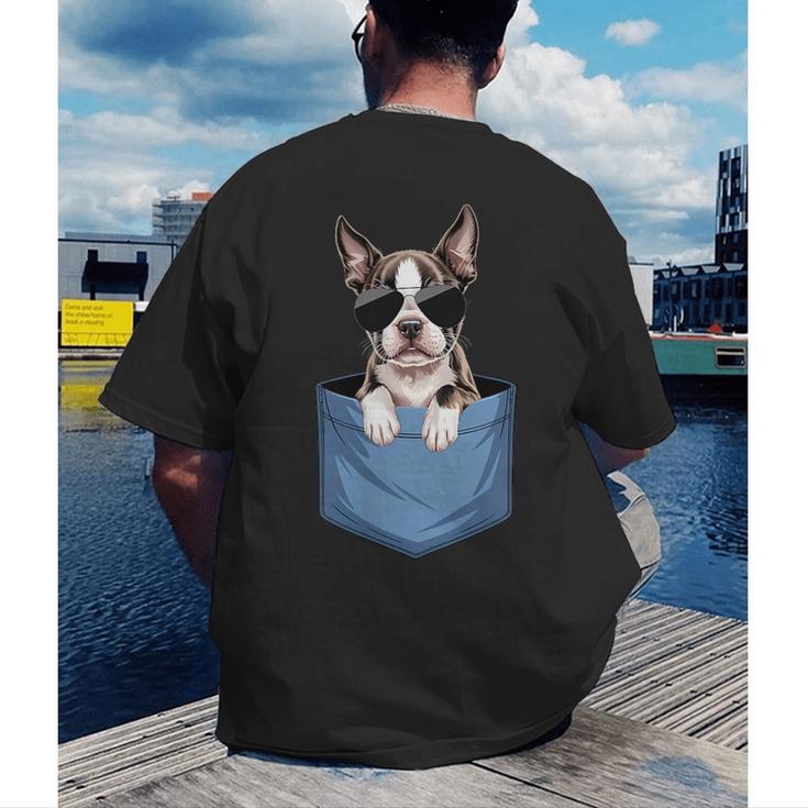 Cute Pocket Boston Terrier Lover Dog Mom Men's Back Print T-Shirt, funny gift
