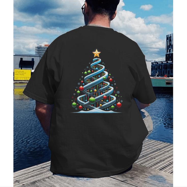 DNA Helix Christmas Tree Scientist Biology Science Teacher Men's Back Print T-Shirt, funny gift