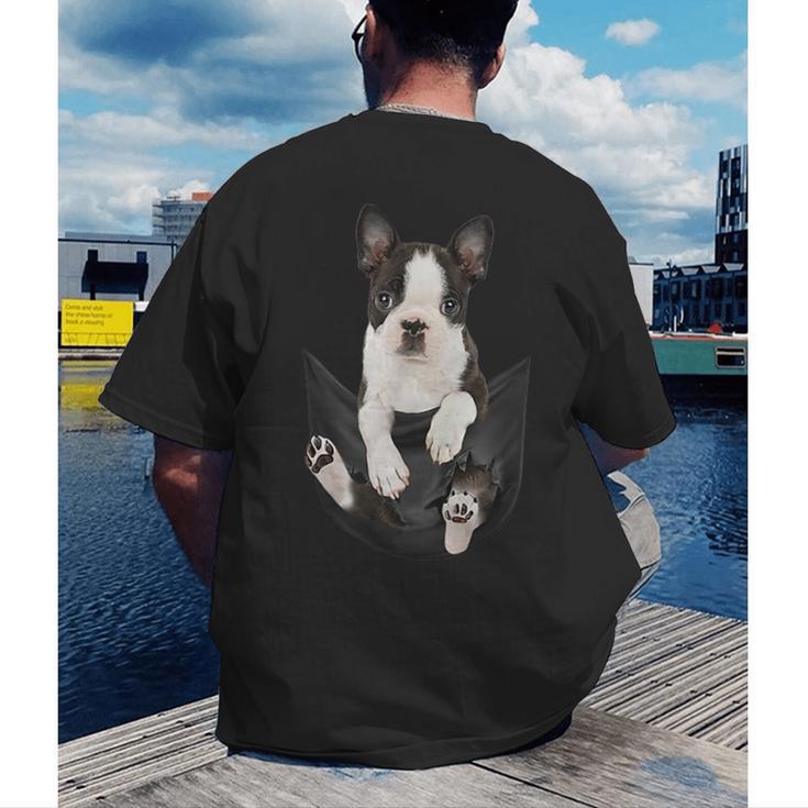 Dog Lovers Boston Terrier In Pocket Dog Face For Men Women Kids Men's Back Print T-Shirt, funny gift