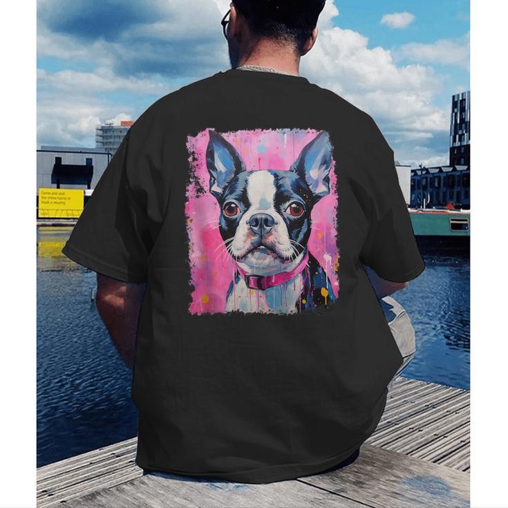 Dog Pink Boston Terrier Men's Back Print T-Shirt, funny gift