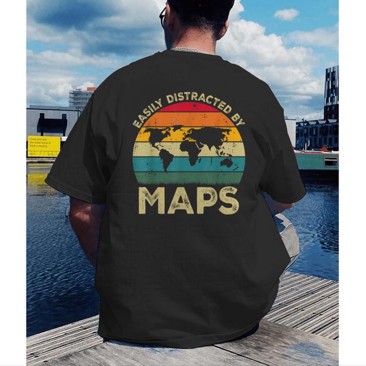 Easily Distracted By Maps Geography Teacher Men's Back Print T-Shirt, funny gift Easily Distracted By Maps Geography Teacher Men's Back Print T-Shirt, funny gift