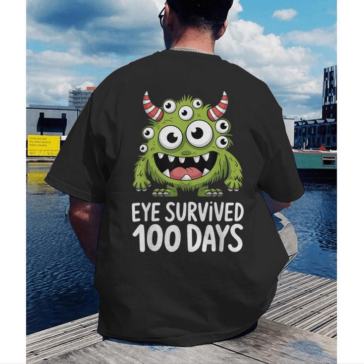 Eye Survived 100 Days Of School Monster Lover Teacher Kids Men's Back Print T-Shirt, funny gift