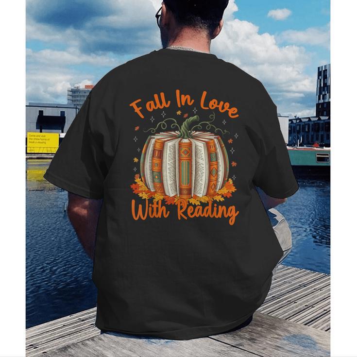 Fall In Love With Reading Pumpkin Autumn Librarians Teacher Men's Back Print T-Shirt, funny gift Fall In Love With Reading Pumpkin Autumn Librarians Teacher Men's Back Print T-Shirt, funny gift