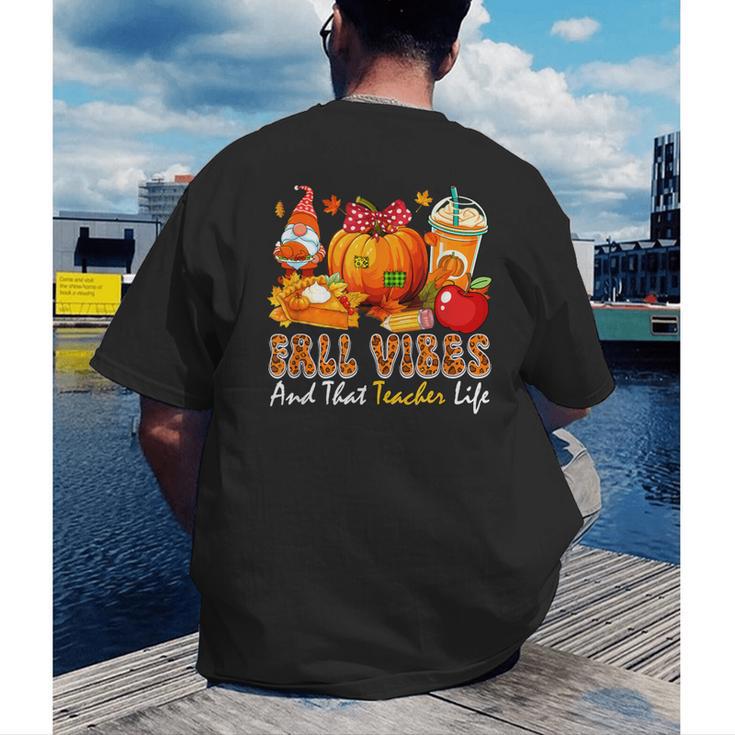 Fall Vibes Costume Teacher Thanksgiving Leopard Gnome Men's Back Print T-Shirt, funny gift