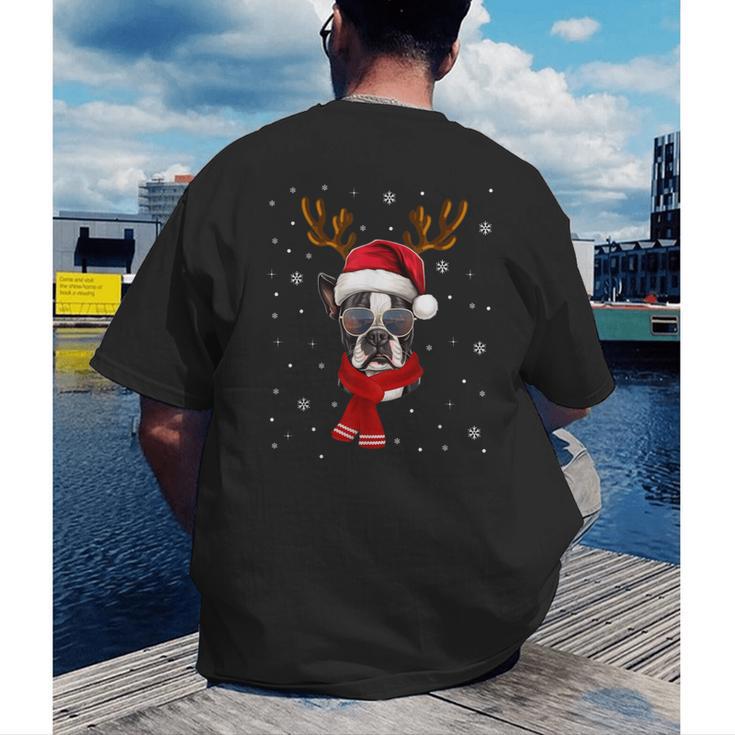 Family Matching Reindeer Xmas Boston Terrier Christmas Men's Back Print T-Shirt, funny gift