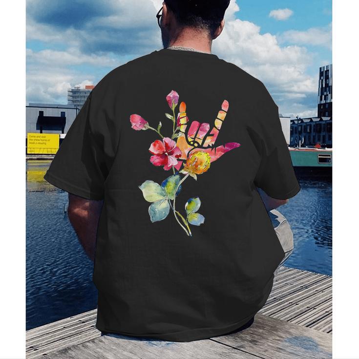 Flower American Sign Language ASL Teacher Teaching Deaf Men's Back Print T-Shirt, funny gift Flower American Sign Language ASL Teacher Teaching Deaf Men's Back Print T-Shirt, funny gift