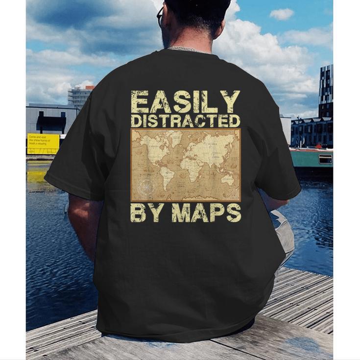 Geography Teacher Easily Distracted By Maps Men's Back Print T-Shirt, funny gift Geography Teacher Easily Distracted By Maps Men's Back Print T-Shirt, funny gift