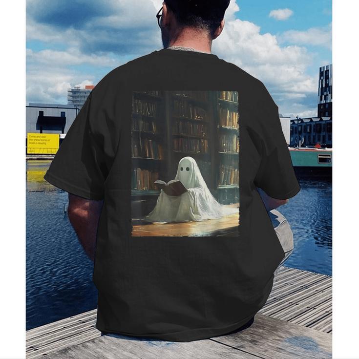 Ghost Library Halloween Book Reading Books Lover Teacher Men's Back Print T-Shirt, funny gift Ghost Library Halloween Book Reading Books Lover Teacher Men's Back Print T-Shirt, funny gift