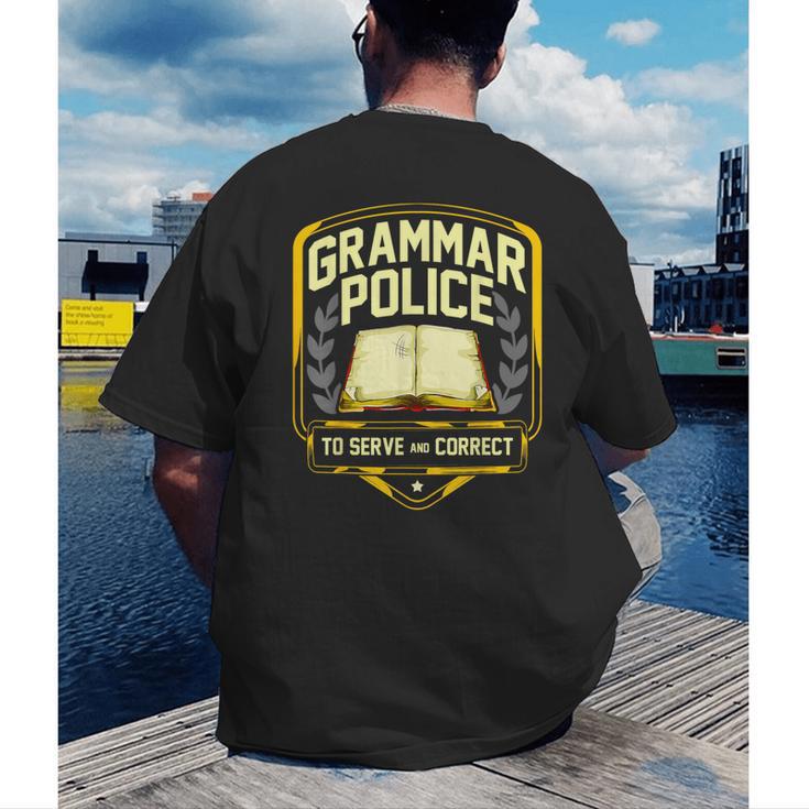 Grammar Police To Serve And Correct English Teacher Men's Back Print T-Shirt, funny gift