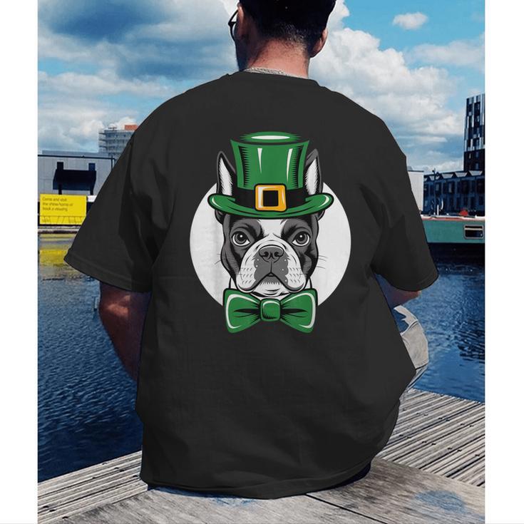 Green Boston Terrier Shamrock St Patricks Day Boston Terrier Men's Back Print T-Shirt, funny gift