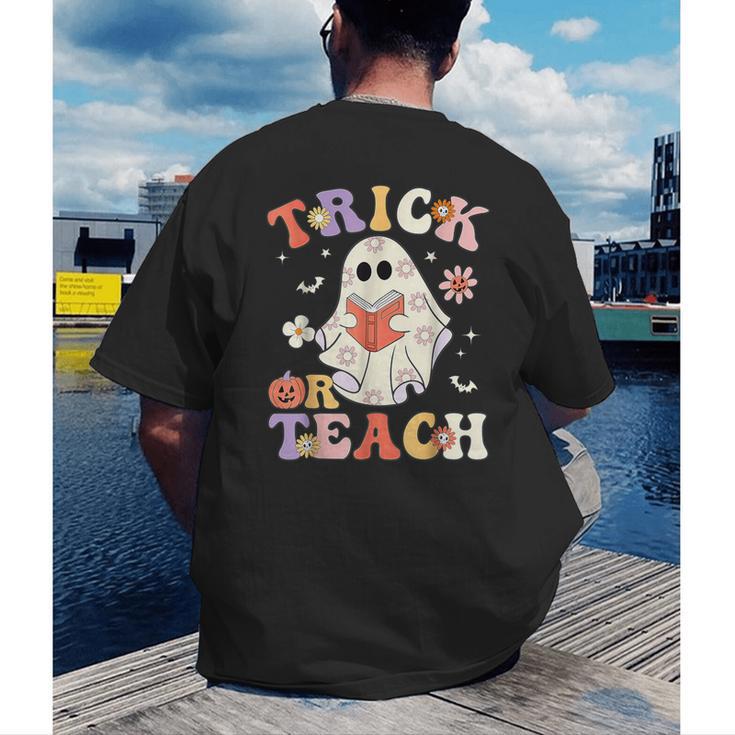 Groovy Halloween Trick Or Teach Retro Floral Ghost Teacher Men's Back Print T-Shirt, funny gift Groovy Halloween Trick Or Teach Retro Floral Ghost Teacher Men's Back Print T-Shirt, funny gift