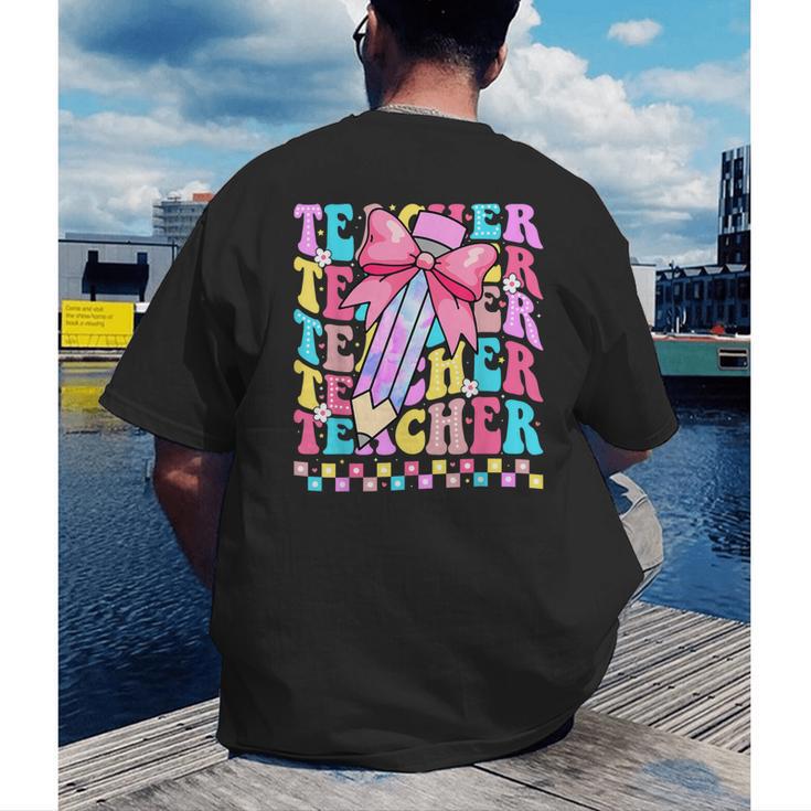 Groovy Teacher Cute Coquette Bow Flower Retro Back To School Men's Back Print T-Shirt, funny gift
