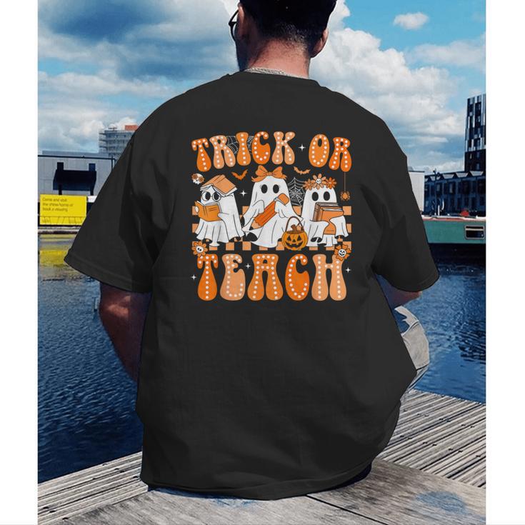Groovy Teacher Halloween Trick Or Teach Ghost Men Women Kids Men's Back Print T-Shirt, funny gift
