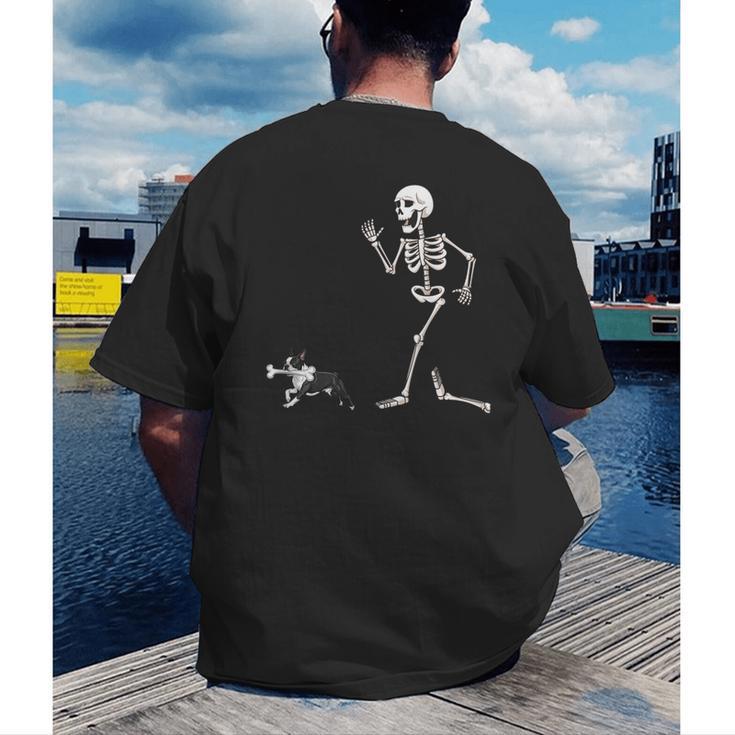 Halloween Boston Terrier And Skeleton Men's Back Print T-Shirt, funny gift