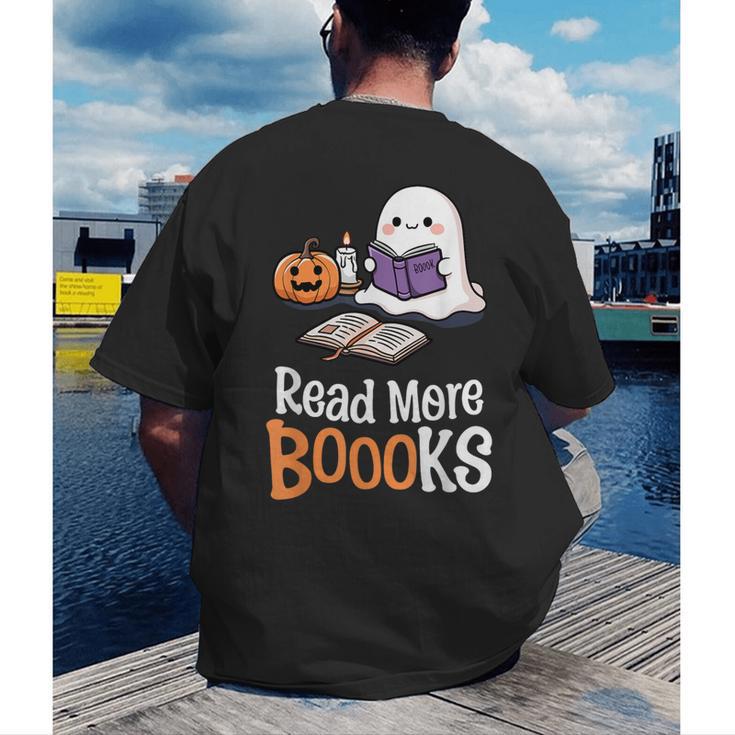 Halloween Teacher Women Cute Reading Ghost Read More Books Men's Back Print T-Shirt, funny gift