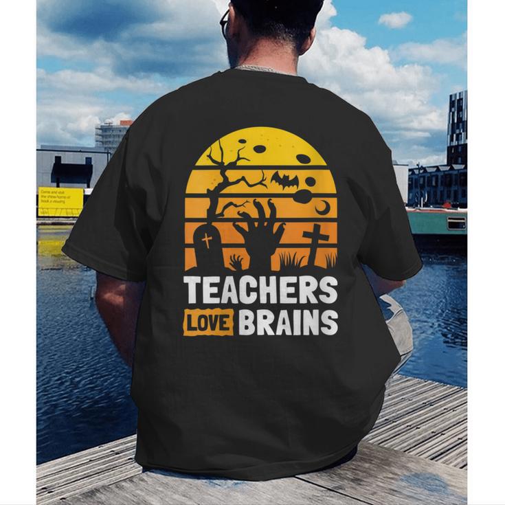 Halloween Teachers Science Math Teachers Love Brains Men's Back Print T-Shirt, funny gift