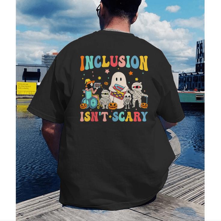 Inclusion Isn't Scary SLP Halloween Sped Teacher Therapy Men's Back Print T-Shirt, funny gift Inclusion Isn't Scary SLP Halloween Sped Teacher Therapy Men's Back Print T-Shirt, funny gift