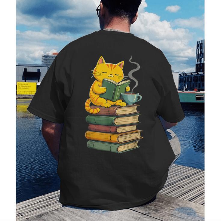 Kawaii Cats Lover Coffee Books Teacher Librarian Cat Men's Back Print T-Shirt, funny gift