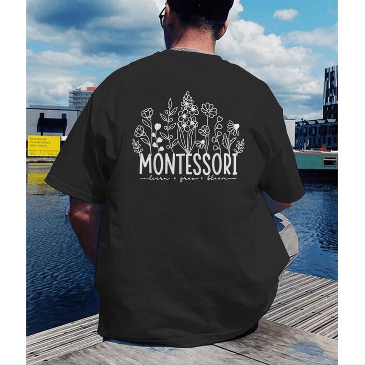 Learn Grow Bloom Wildflowers Appreciation Montessori Teacher Men's Back Print T-Shirt, funny gift Learn Grow Bloom Wildflowers Appreciation Montessori Teacher Men's Back Print T-Shirt, funny gift