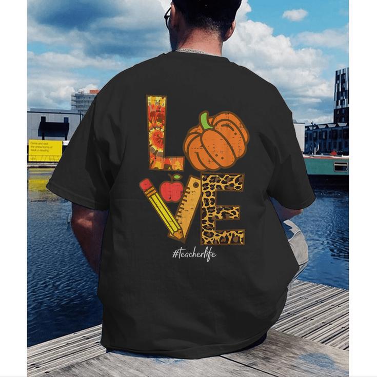 Leopard Pumpkin Love Teacher Life Thanksgiving Fall Women Men's Back Print T-Shirt, funny gift
