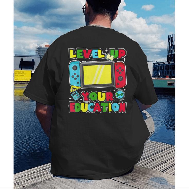 Level Up Your Education Gaming Inspired Teacher Gamers Men's Back Print T-Shirt, funny gift