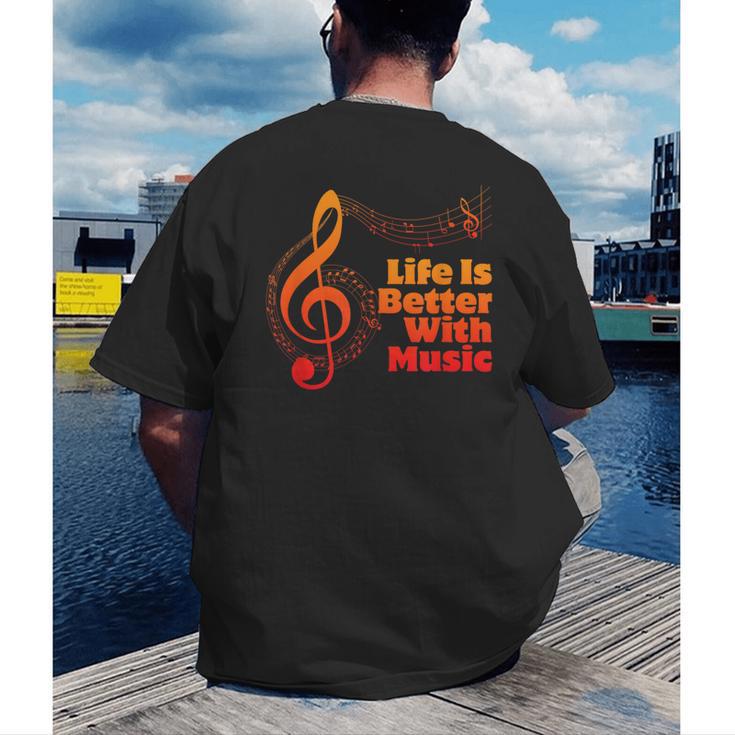 Life Is Better With Music Theory Musician Teacher Notes Clef Men's Back Print T-Shirt, funny gift