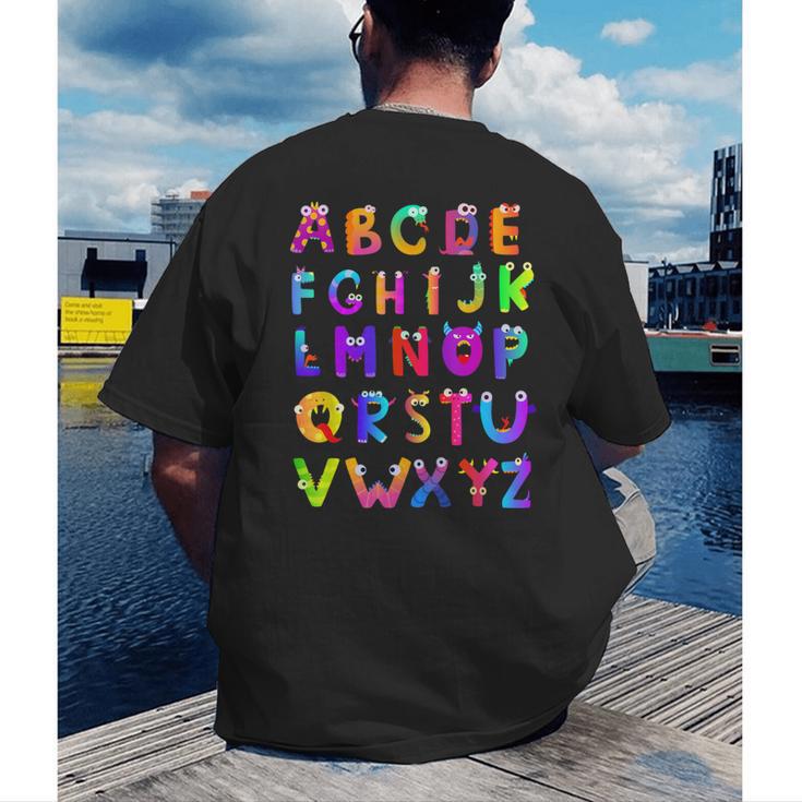 Monster ABC Cute Alphabet Halloween Teacher Costume Kids Men's Back Print T-Shirt, funny gift Monster ABC Cute Alphabet Halloween Teacher Costume Kids Men's Back Print T-Shirt, funny gift