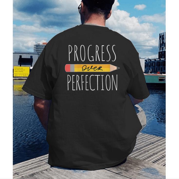 Motivational Progress Over Perfection Back To School Teacher Men's Back Print T-Shirt, funny gift Motivational Progress Over Perfection Back To School Teacher Men's Back Print T-Shirt, funny gift