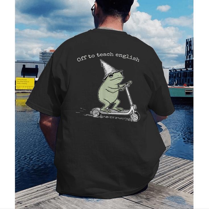 Off To Teach English Scooter Frog ESL Teacher Literature Men's Back Print T-Shirt, funny gift Off To Teach English Scooter Frog ESL Teacher Literature Men's Back Print T-Shirt, funny gift