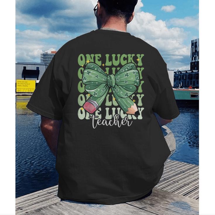One Lucky Teacher Coquette Bow St Patricks Day Teacher Men's Back Print T-Shirt, funny gift