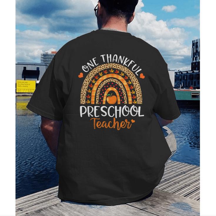 One Thankful Preschool Teacher Thanksgiving Rainbow Men's Back Print T-Shirt, funny gift