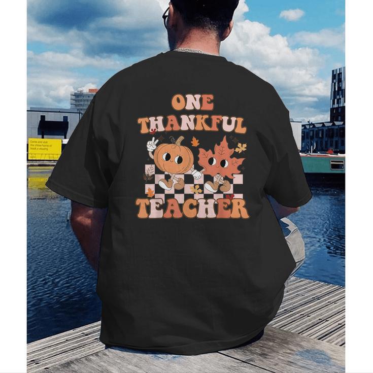 One Thankful Teacher Fall Leaves Thanksgiving Retro Men's Back Print T-Shirt, funny gift One Thankful Teacher Fall Leaves Thanksgiving Retro Men's Back Print T-Shirt, funny gift
