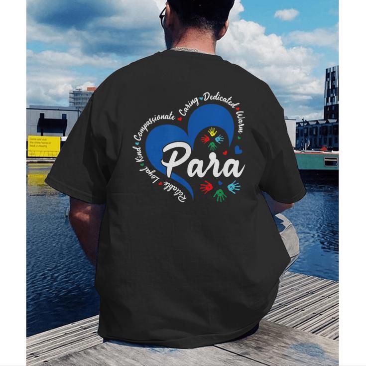 Para Heart Teacher Paraprofessional School Appreciation Men's Back Print T-Shirt, funny gift Para Heart Teacher Paraprofessional School Appreciation Men's Back Print T-Shirt, funny gift