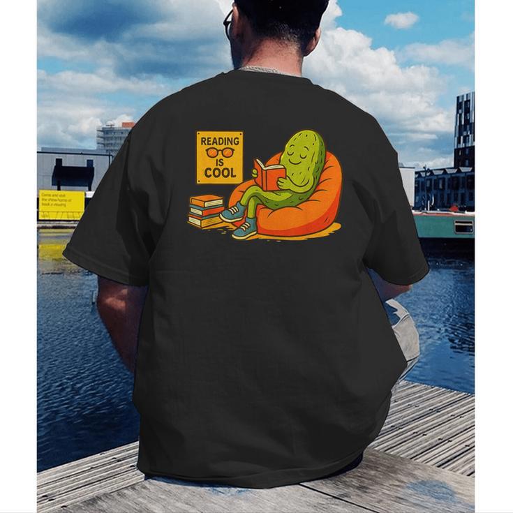 Pickle Reading Books Bookworm Teacher Librarian Kids Retro Men's Back Print T-Shirt, funny gift
