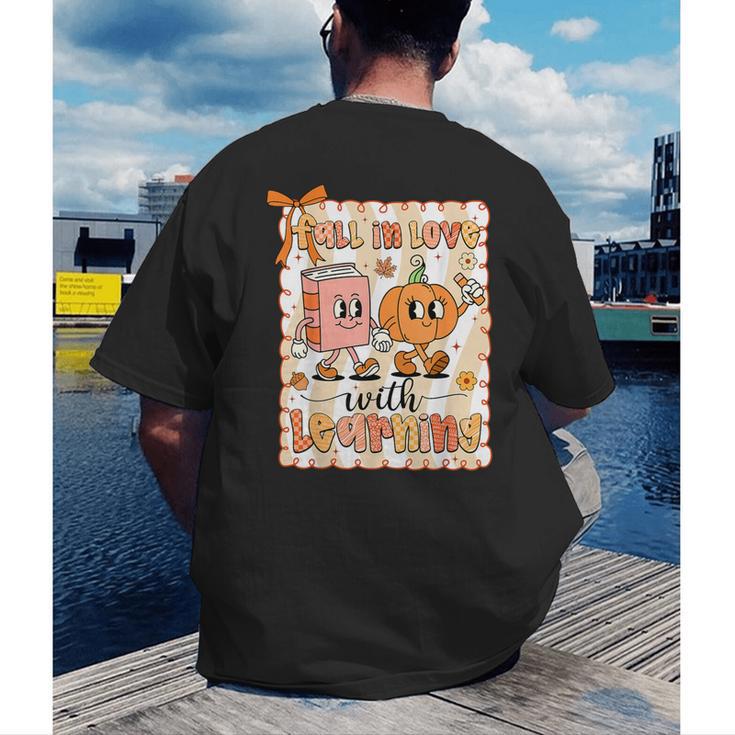 Pumpkin Teacher Preppy Fall In Love With Learning Autumn Men's Back Print T-Shirt, funny gift Pumpkin Teacher Preppy Fall In Love With Learning Autumn Men's Back Print T-Shirt, funny gift
