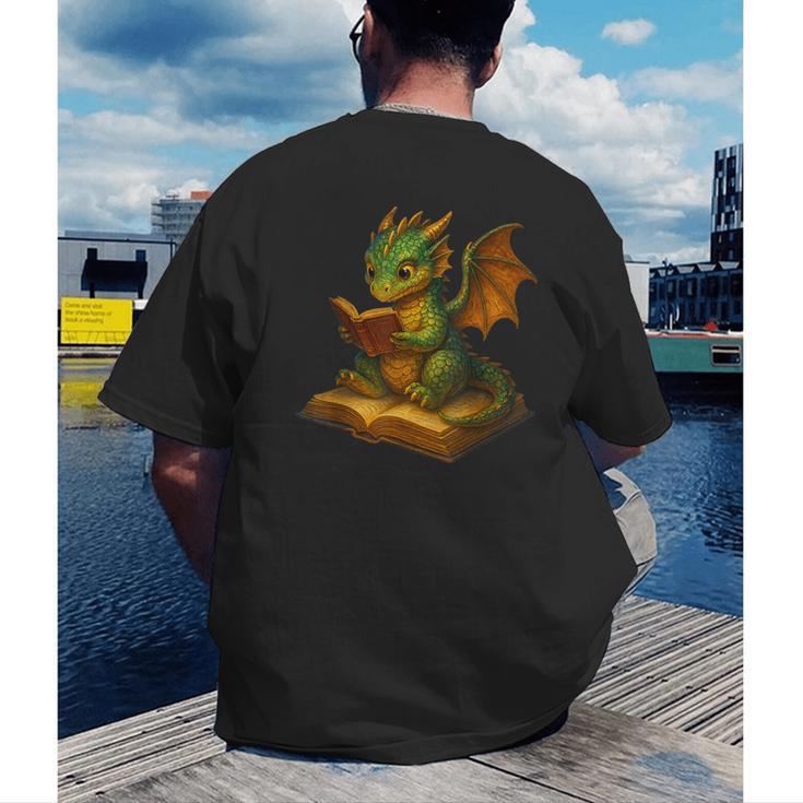 Reading Dragon Shirt For Bookish Teacher Librarian Bookworm Men's Back Print T-Shirt, funny gift