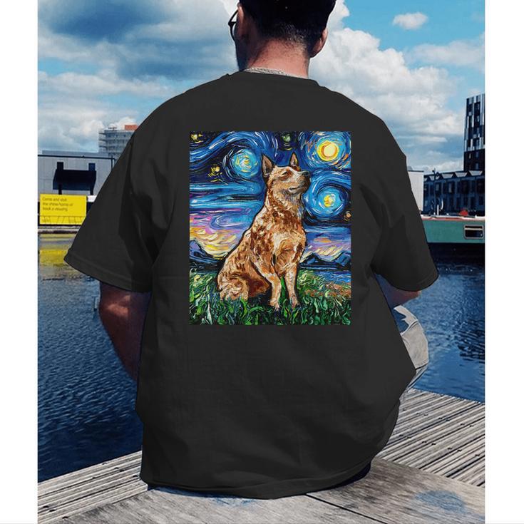 Red Heeler Starry Night Cattle Dog Colorful Art By Aja For Men Women Girls Kids Men's Back Print T-Shirt, funny gift