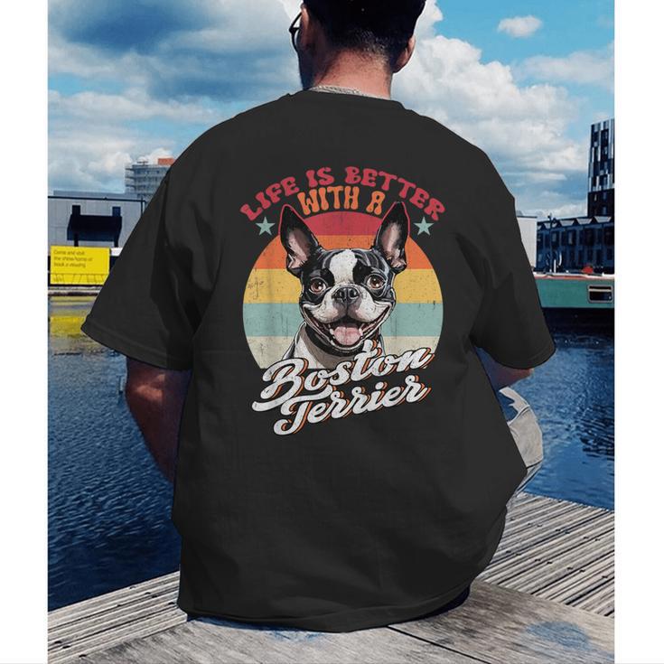 Retro Life Is Better With Boston Terrier Mom Dog Lover Men's Back Print T-Shirt, funny gift