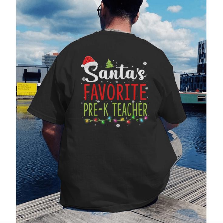 Santa's Favorite Pre-K Teacher Christmas Santa Hat Lights For Men Women Kids Men's Back Print T-Shirt, funny gift