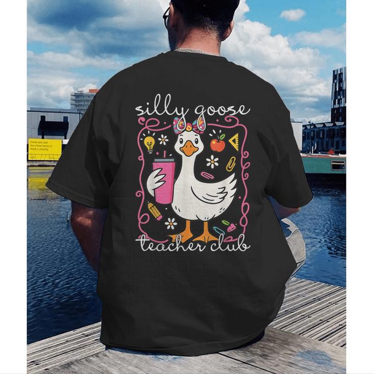 Silly Goose Teacher Club Animal Lover Groovy Teacher Men's Back Print T-Shirt, funny gift