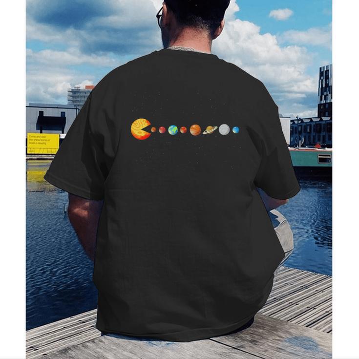 Solar System Teacher Video Games Sun Eating Planets Men's Back Print T-Shirt, funny gift Solar System Teacher Video Games Sun Eating Planets Men's Back Print T-Shirt, funny gift