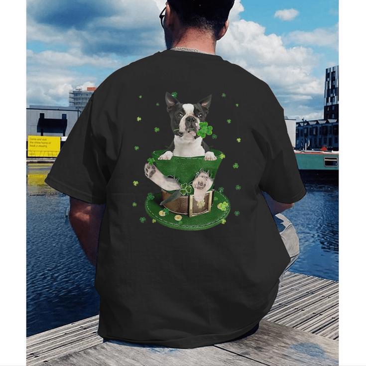 St Patrick's Day Leprechaun Boston Terrier Dog Shamrock For Men Women Kids Men's Back Print T-Shirt, funny gift