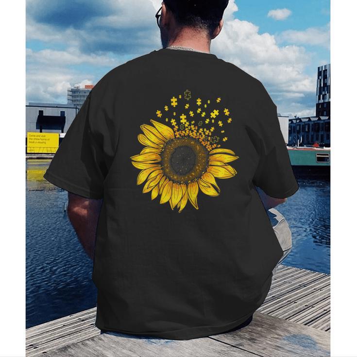 Sunflower Puzzle Pieces Autism Awareness For Mom Teacher For Women Men's Back Print T-Shirt, funny gift