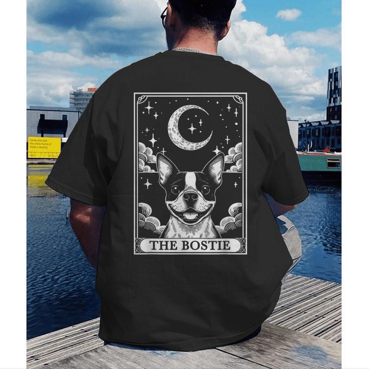 Tarot Card Vintage Crescent Moon Boston Terrier Dog Mom Men's Back Print T-Shirt, funny gift