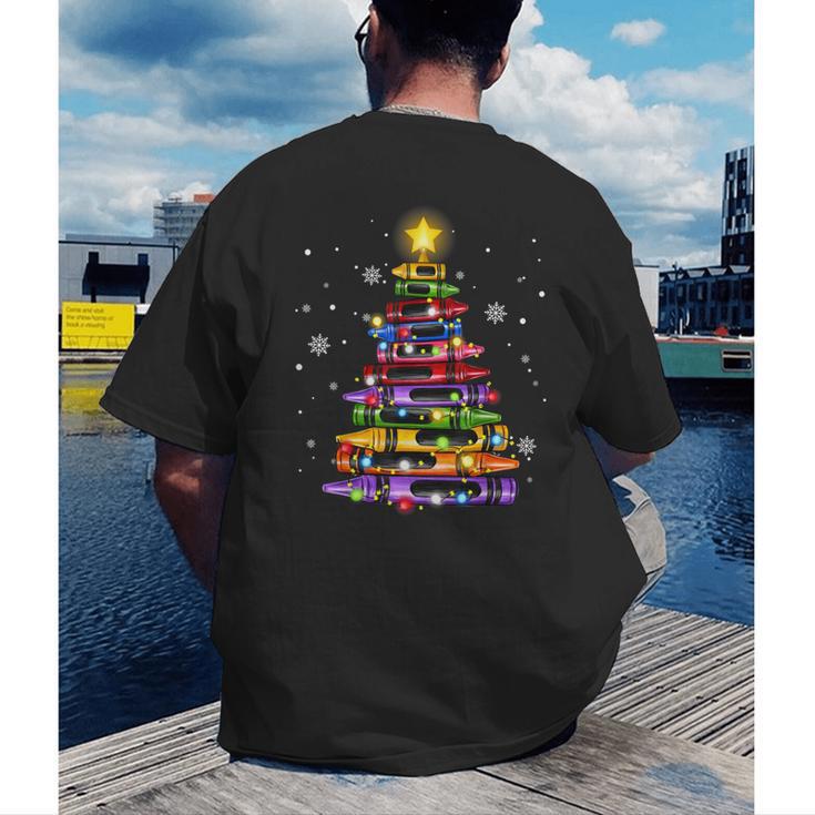 Teacher Crayon Christmas Tree Lights Student School Xmas Men's Back Print T-Shirt, funny gift Teacher Crayon Christmas Tree Lights Student School Xmas Men's Back Print T-Shirt, funny gift