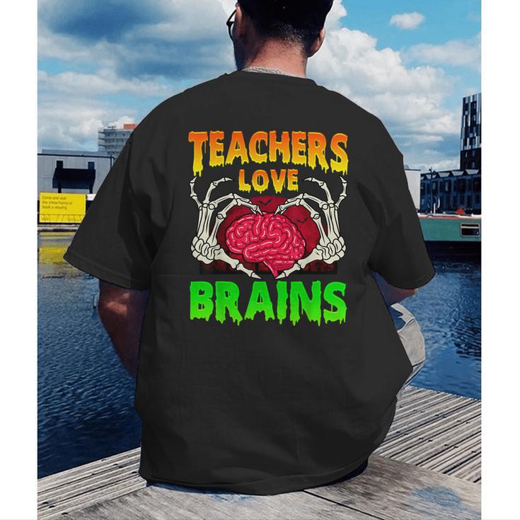 Teacher Teachers Love Brains Skeleton Hand Heart Halloween Men's Back Print T-Shirt, funny gift Teacher Teachers Love Brains Skeleton Hand Heart Halloween Men's Back Print T-Shirt, funny gift