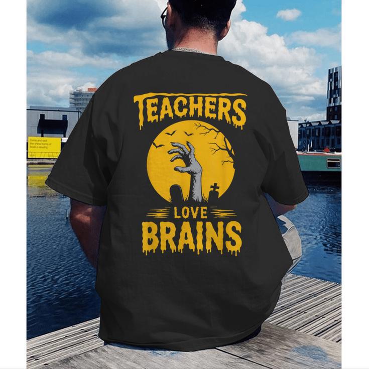 Teachers Love Brains Shirt Men Women Halloween Teacher Men's Back Print T-Shirt, funny gift