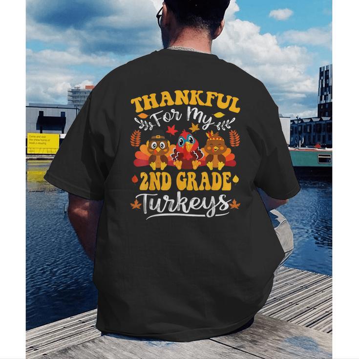 Thankful For My 2nd Grade Turkeys Thanksgiving Teacher Fall Men's Back Print T-Shirt, funny gift